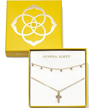Kendra Scott Amelia Cross Necklace Gift Set Gold White Cz-Jewelry Set-Kendra Scott-G00048GLD-The Twisted Chandelier