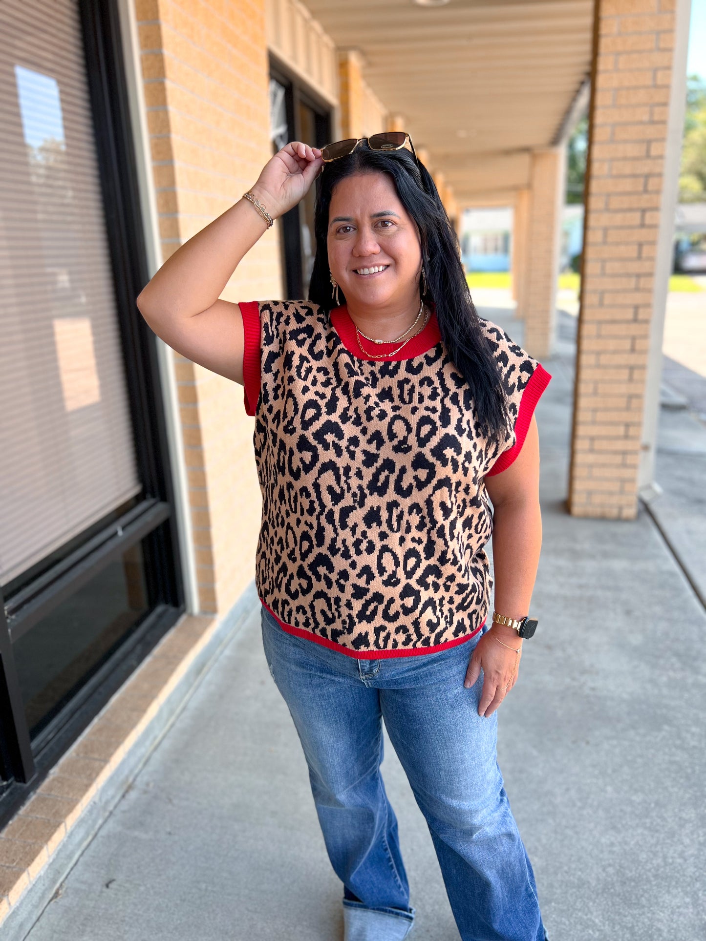 Sasha Leopard Print Sleeveless Knit Sweater Vest