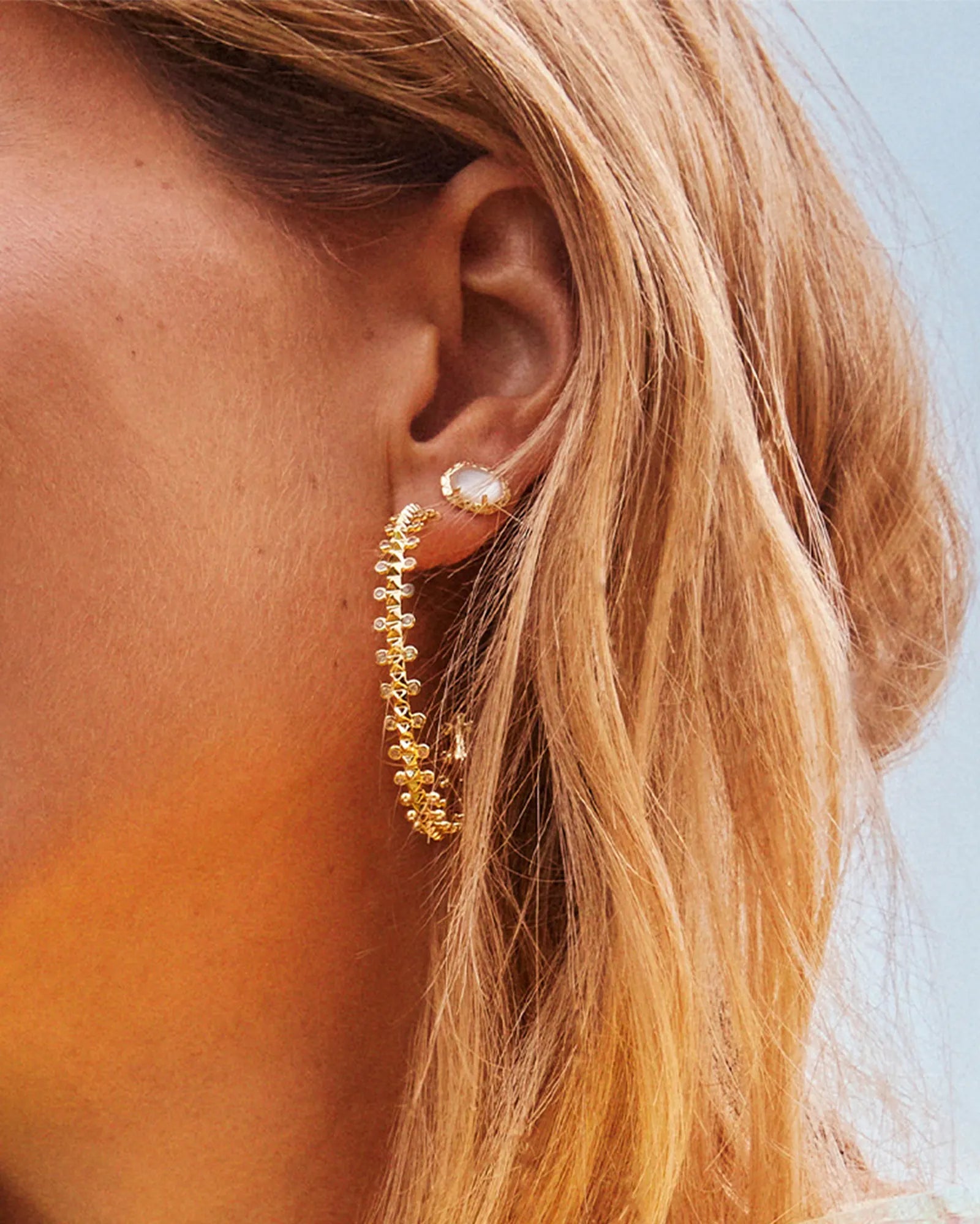 Kendra Scott Jada Hoop Earrings Gold White Crystal-Earrings-Kendra Scott-E00418GLD-The Twisted Chandelier