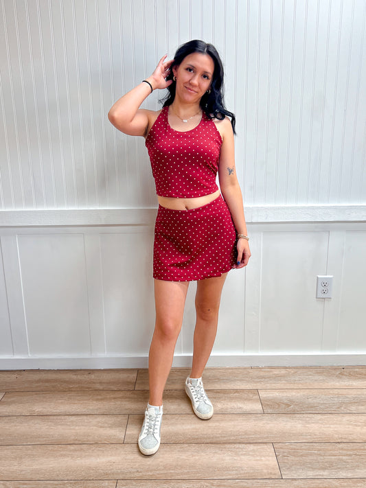 Sienna Strappy Back Tank Top & Wrap Skort Dot Print Activewear Set-Active Basic | Active USA-FD 04/30/26-The Twisted Chandelier