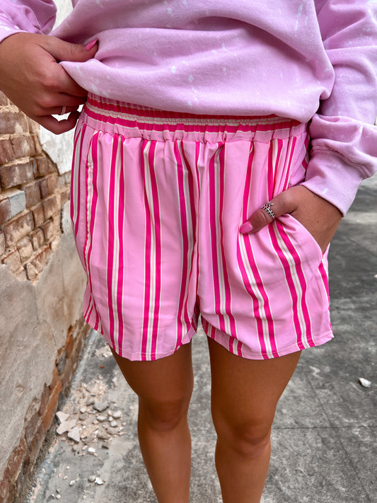 Stella Elastic Waist Boxer Shorts - Pink & White Striped-Rosa Clothing-BIN A4, CR 08/30/24, FD 09/03/24-The Twisted Chandelier