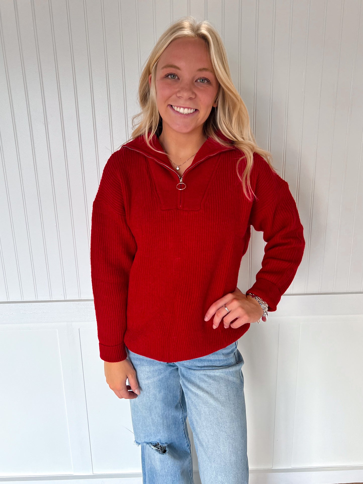 Myra Collared Half Zip-Up Long-Sleeve Knitted Sweater Top-Vine & Love-Tops Collection-The Twisted Chandelier