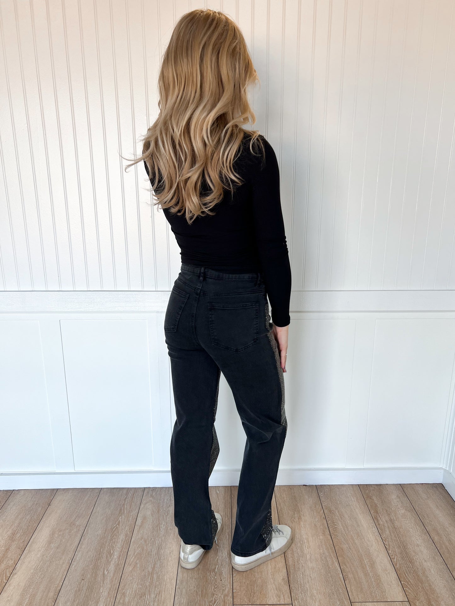 Ida High Rise Rhinestone Studded Black Denim Jeans-Denim-blue b.-bottoms,Max Retail,OGP 69.99,western & concert-The Twisted Chandelier