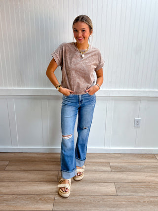 Shelby Washed Short Sleeve Boxy Knit Top-Top-Blu Pepper-NewArrival,Tops Collection-The Twisted Chandelier