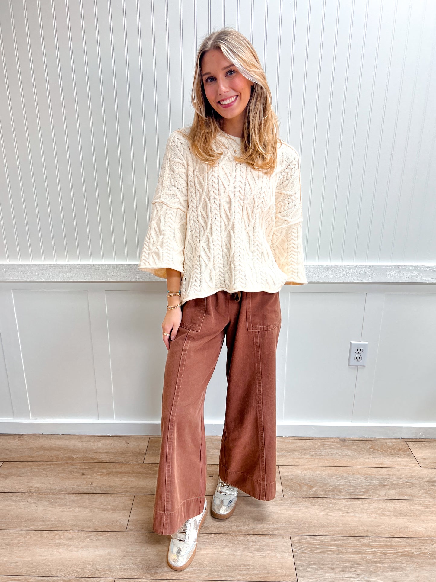 Harper Oversized Bell Sleeve Cable Knit Sweater-Bluivy-The Twisted Chandelier