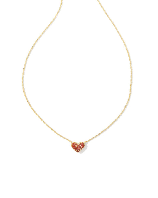 Kendra Scott Ari Pave Crystal Heart Necklace Gold Red Crystal-Necklaces-Kendra Scott-N1902GLD-The Twisted Chandelier