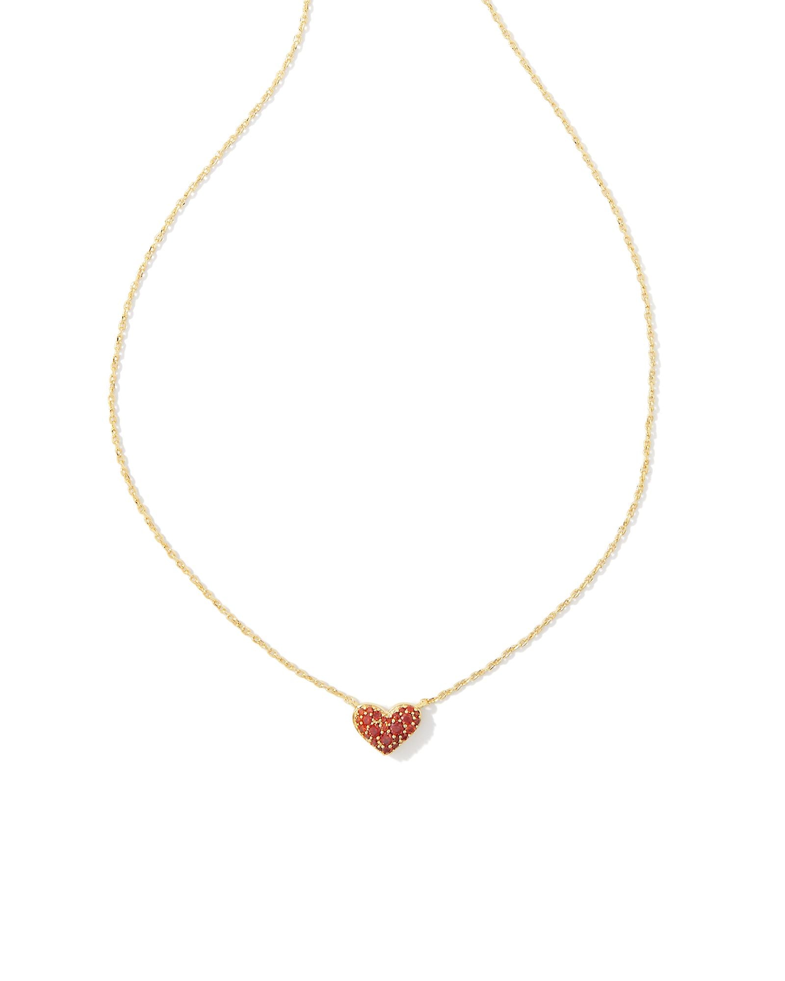 Kendra Scott Ari Pave Crystal Heart Necklace Gold Red Crystal-Necklaces-Kendra Scott-N1902GLD-The Twisted Chandelier