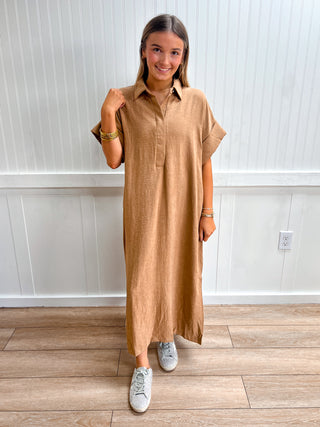 Caroline Solid Short Sleeve Midi Dress