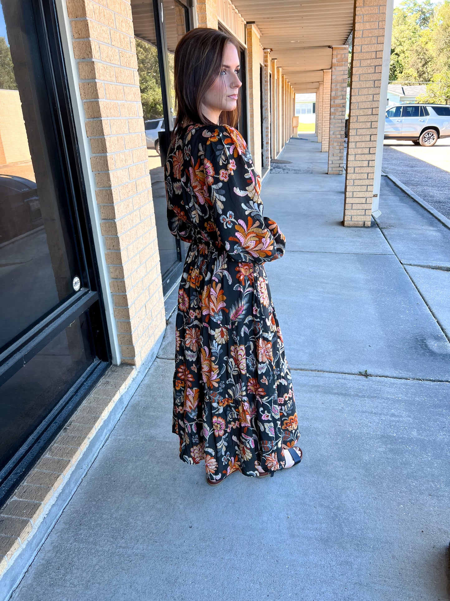 Ember Floral Printed Long Sleeve Midi Dress-Oddi-Bin b2,DJR,FD 10/28/25-The Twisted Chandelier