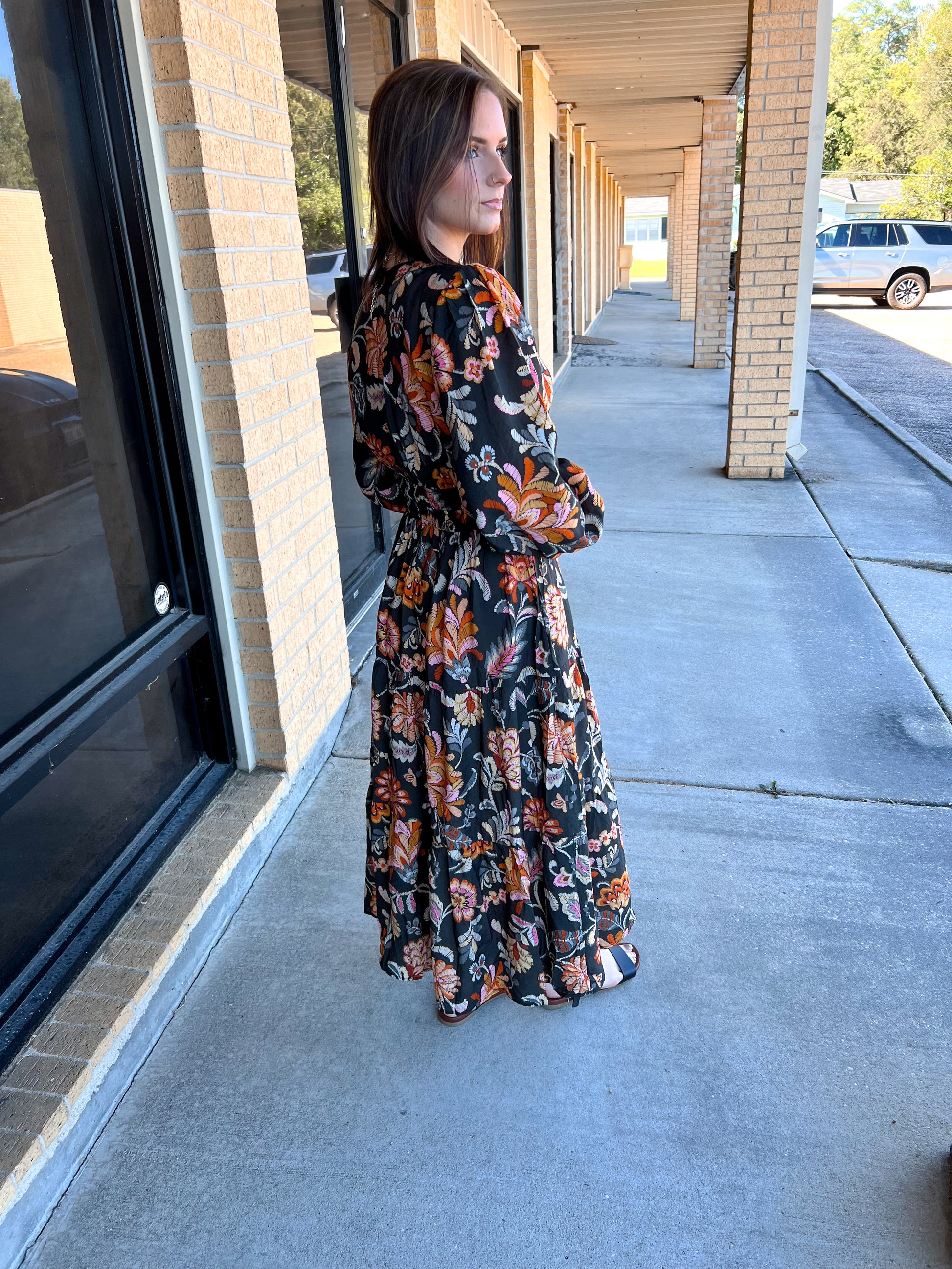 Ember Floral Printed Long Sleeve Midi Dress-Oddi-Bin b2,DJR,FD 10/28/25-The Twisted Chandelier