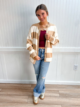 Willa Oversized Stripe Button Front Sweater Cardigan