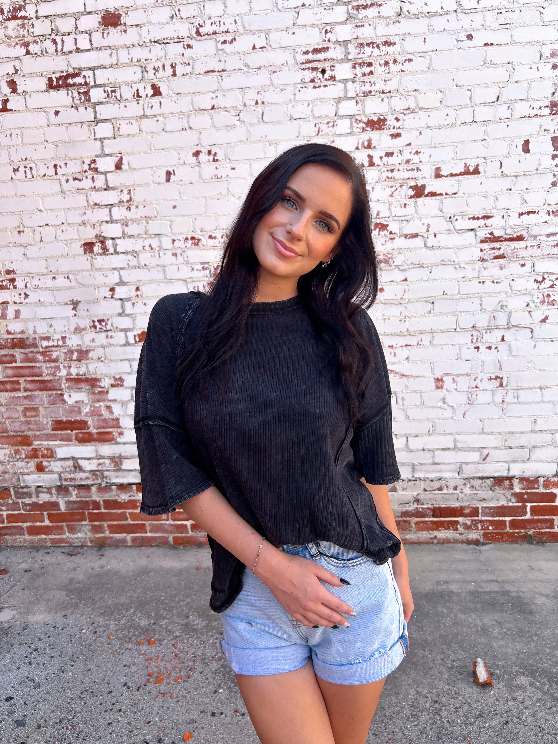 Cassie Mineral Washed Oversized Ribbed Knit Casual Top - Black-VERY J-Bin d2,FD 6/24/25-The Twisted Chandelier
