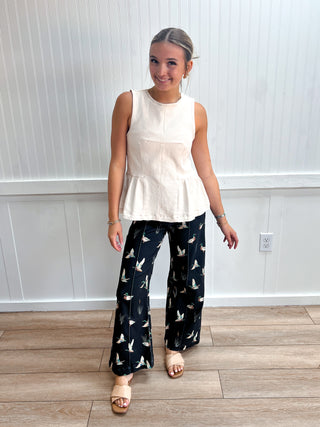 Reese Mallard Printed Stretch Denim Wide Leg Jeans