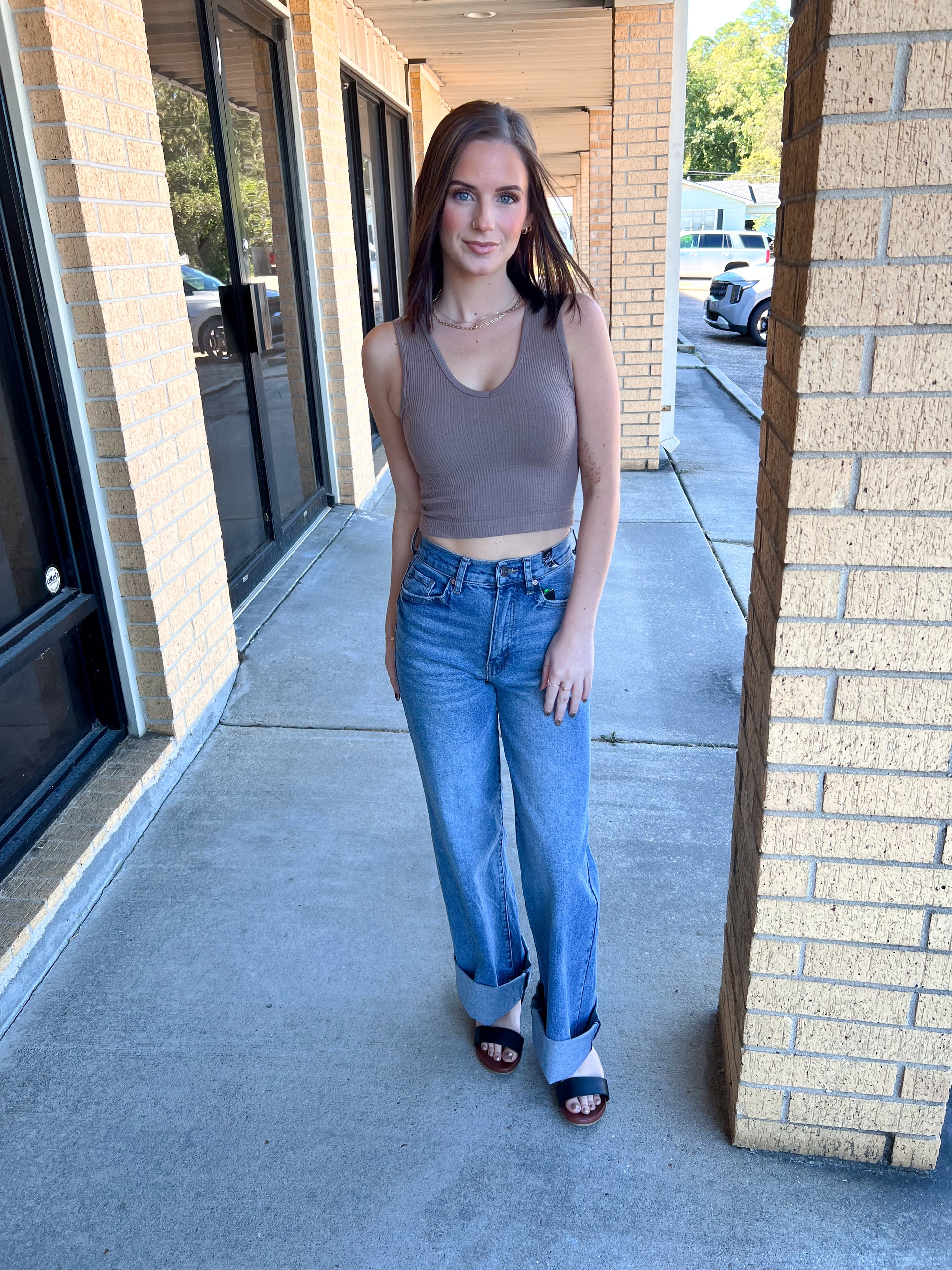 Harlow Cuff Up Medium Stone Wide Leg Jeans-Vibrant M.i.U-Bin a4,bottoms-The Twisted Chandelier