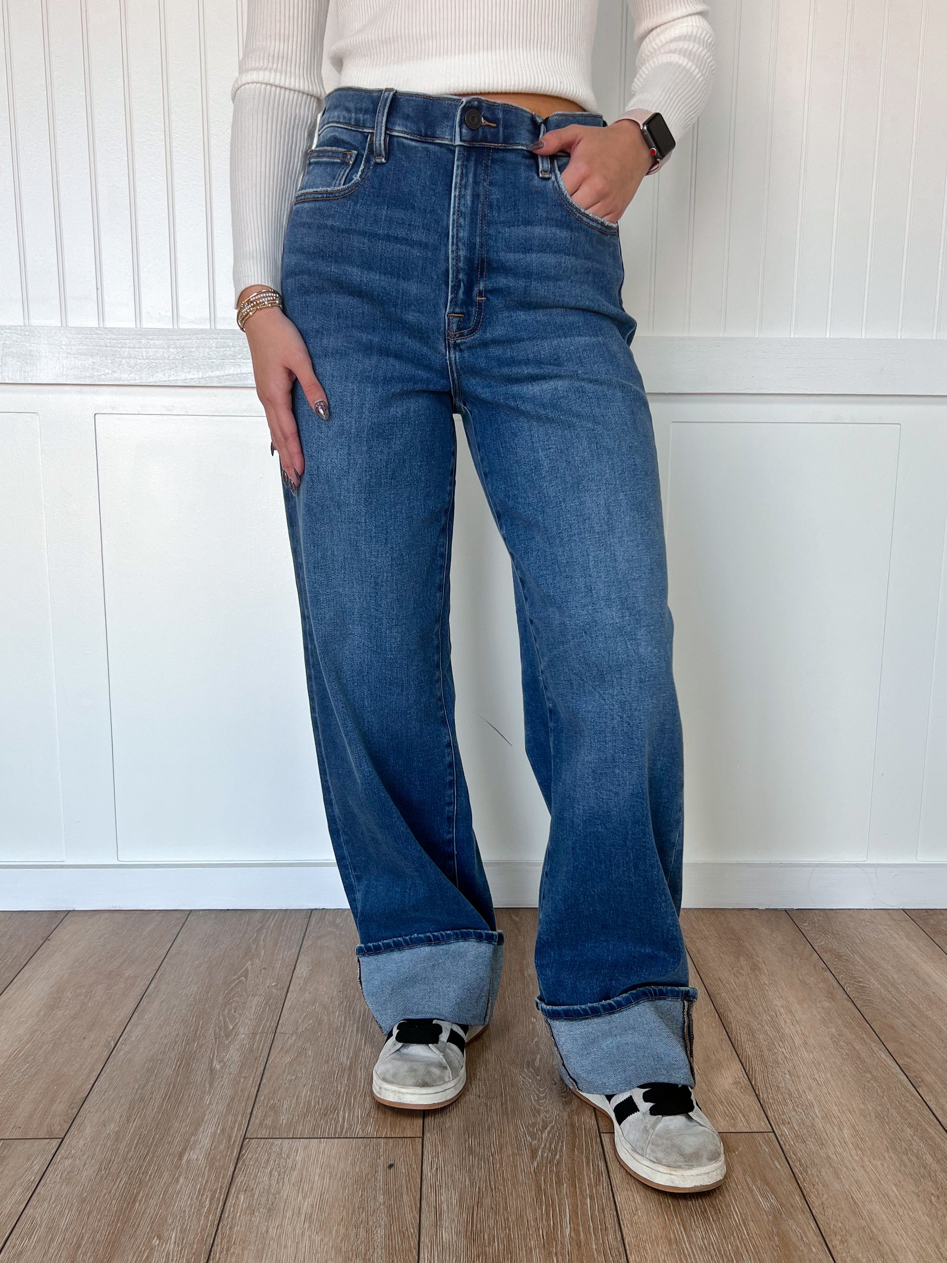 Logan Dark Wash Cuffed Stretch Clean Dad Jeans-Hidden Jeans-Bin a4,Bin b6,bottoms,Fd 8/5/25-The Twisted Chandelier