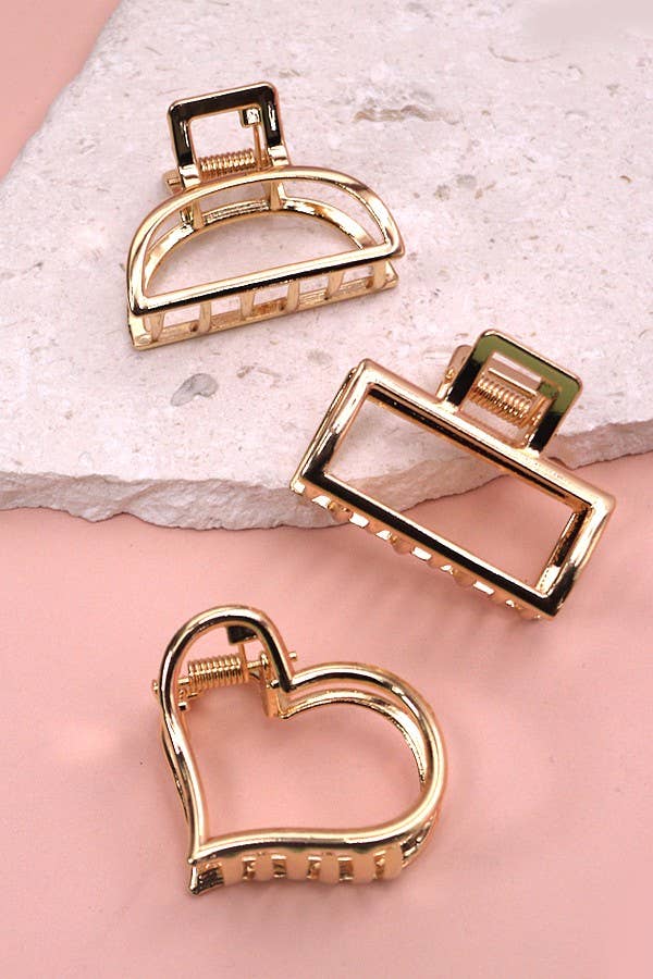 Mini Gold Rectangle Bow Heart Hair Claw Clips-JOSSLYN by wall to wall-The Twisted Chandelier