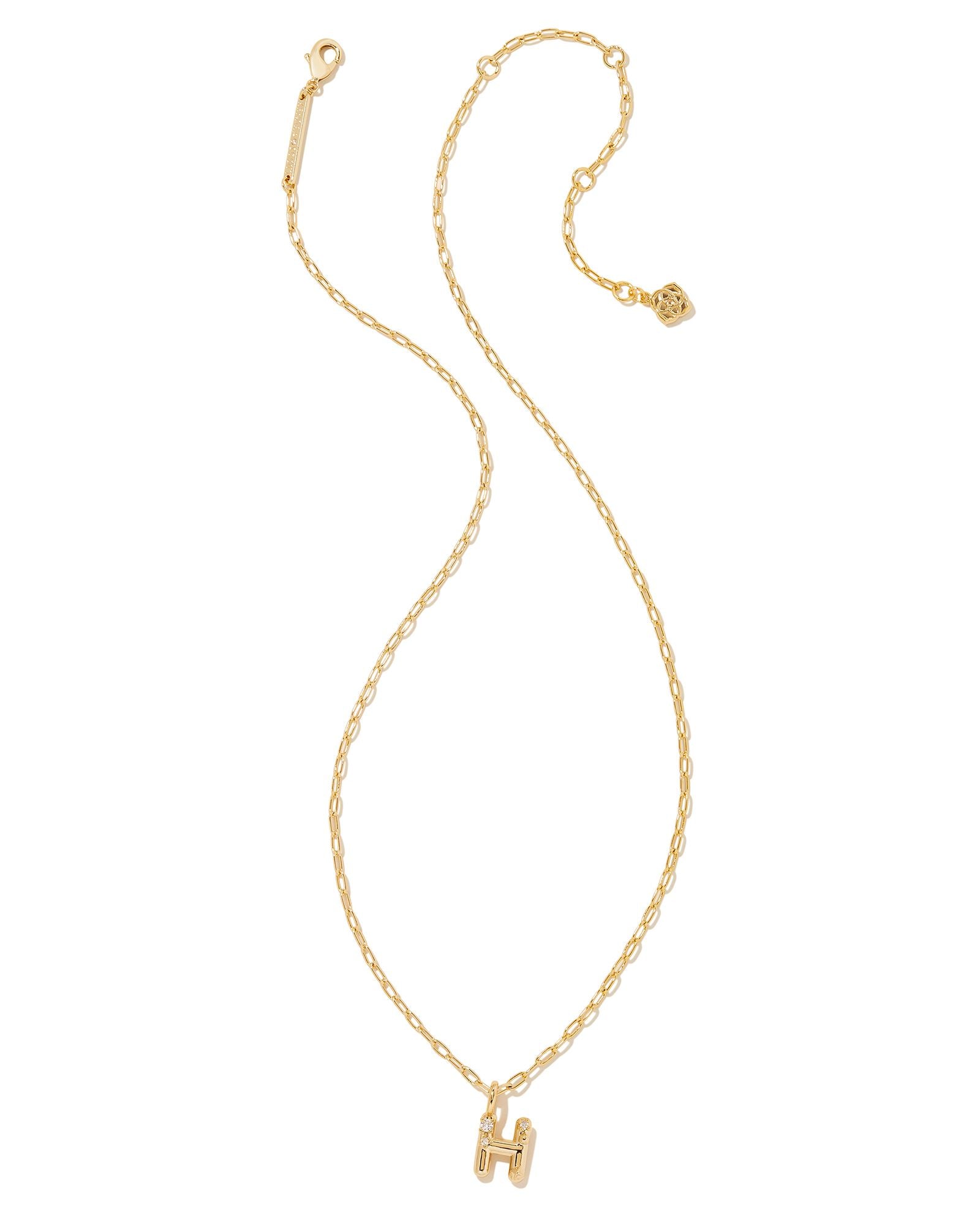 Kendra Scott Crystal Letter H Short Pendant Necklace Gold White-Necklaces-Kendra Scott-N00190GLD-The Twisted Chandelier