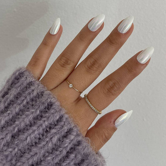 Moonlight Press-On Nails|Pearlescent White| Short Almond-Glamnetic-The Twisted Chandelier
