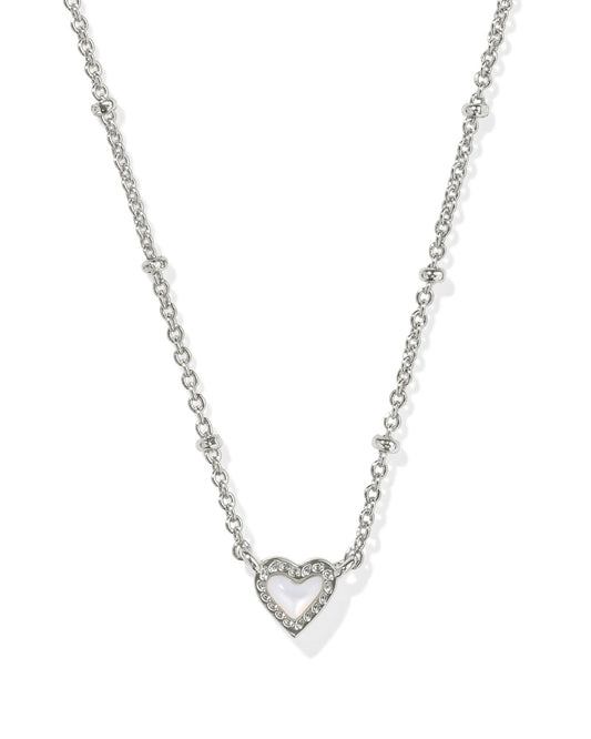 Kendra Scott Mini Ari Heart Satellite Short Pendant Necklace Silver Ivory Mother of Pearl-Necklaces-Kendra Scott-CR 09/30/24, FD 10/01/24, N00854RHD-The Twisted Chandelier