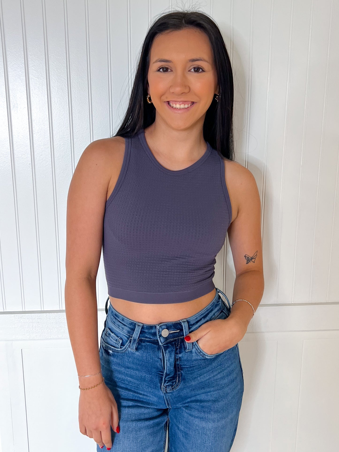 Esme Seamless Waffle Texture Crop Tank Top-By Together-Bin B5,FD 07/15/25,OGP 27.99,Tops Collection-The Twisted Chandelier