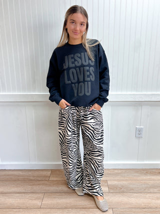 Zaylee Zebra Barrel Pants - Black/Tan