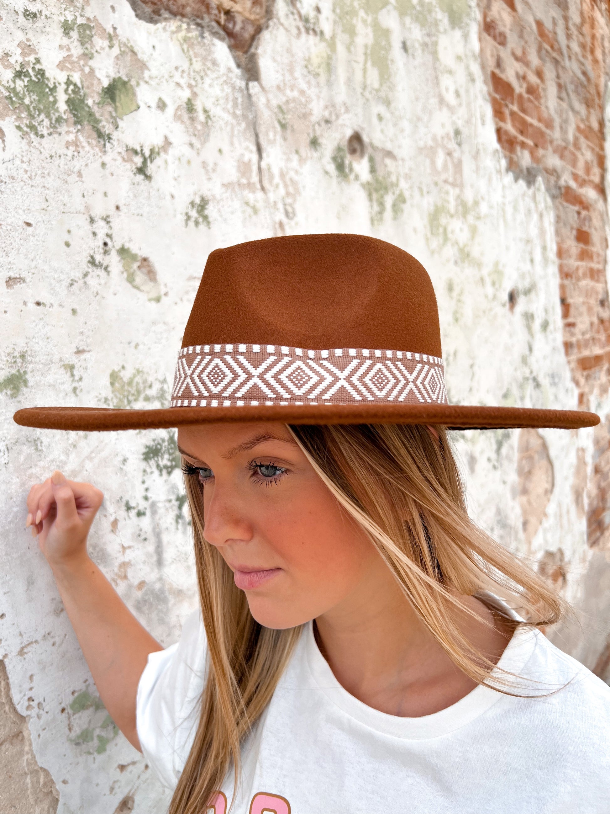 Boho Striped Hatband Fedora Hat - Brown-Hats-Fame Accessories-MMT8257-The Twisted Chandelier
