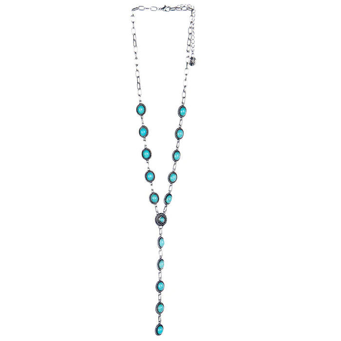 West and Co. Dainty Silver Oval Turquoise Concho Lariat Style Necklace-Necklaces-West and Co.--The Twisted Chandelier