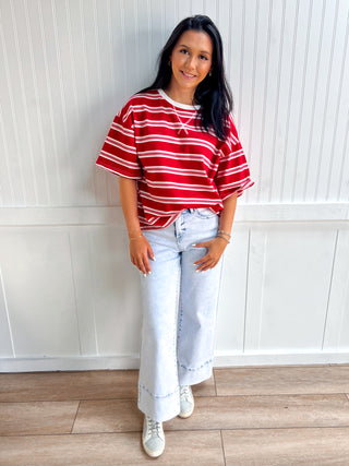 Betsy Americana Striped Oversized Tee