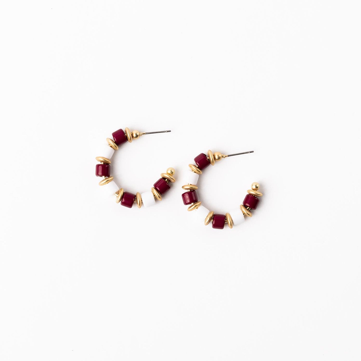 Michelle McDowell Cara Earrings - Gameday Maroon & White | Small 1"-Earrings-Michelle McDowell-gameday-The Twisted Chandelier