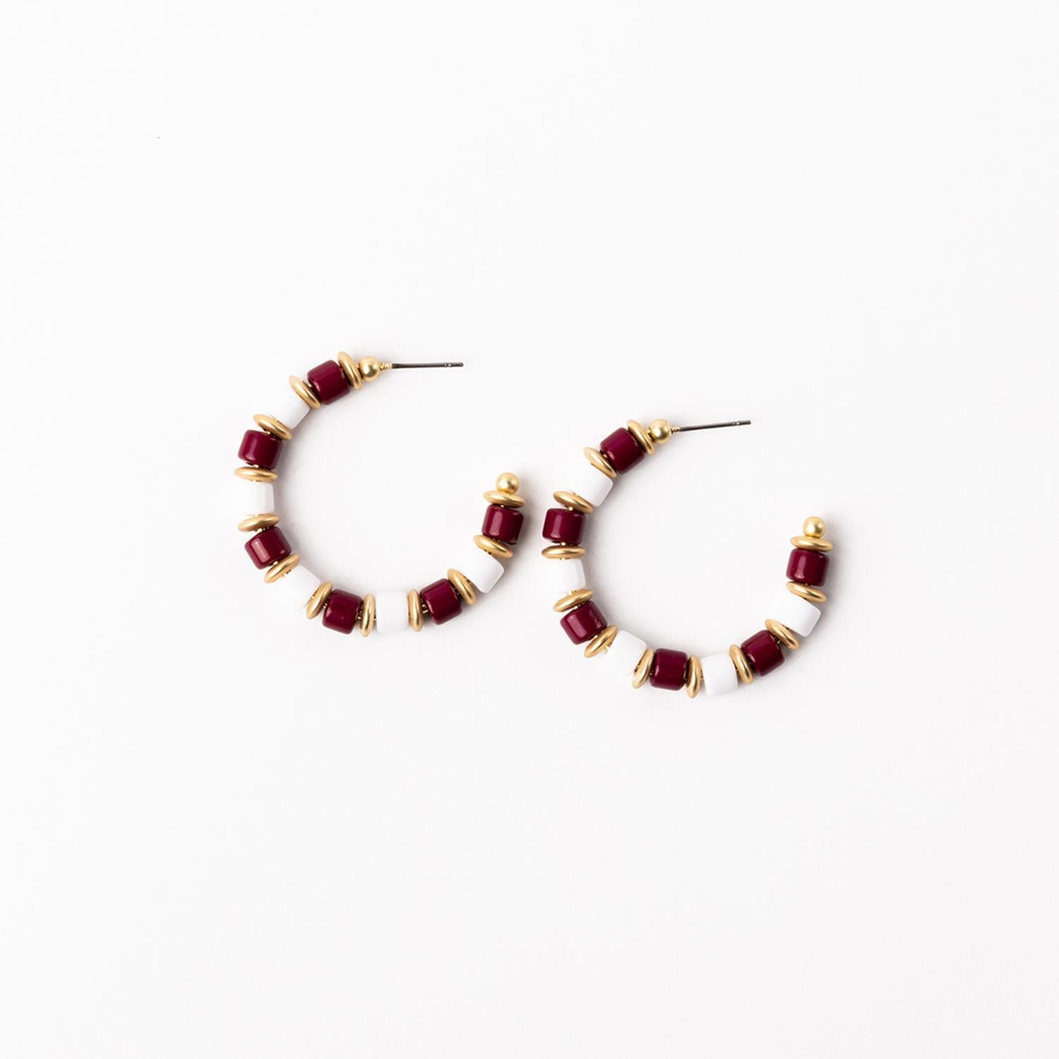 Michelle McDowell Cara Earrings - Gameday Maroon & White | Medium 1.5"-Earrings-Michelle McDowell-gameday-The Twisted Chandelier