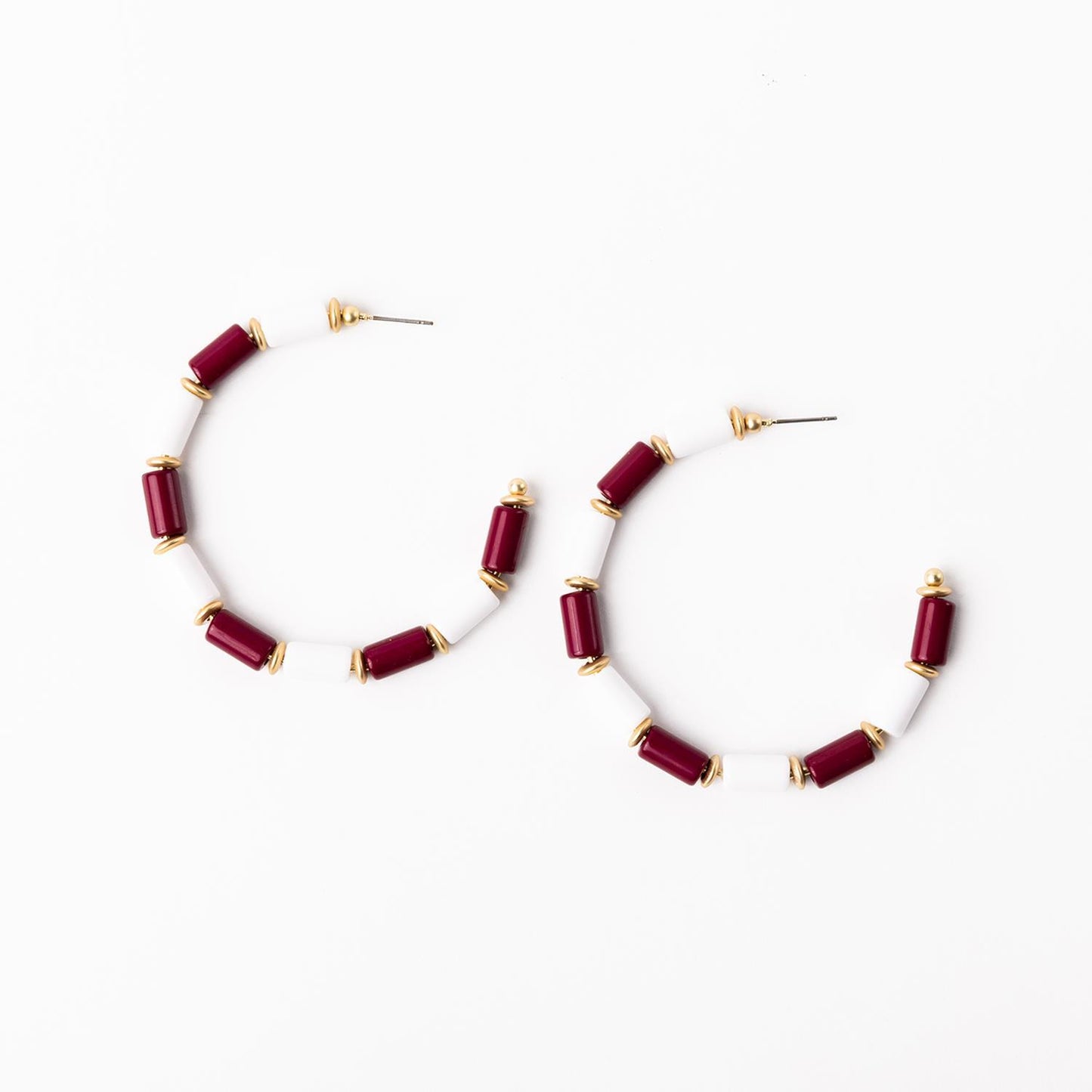 Michelle McDowell Cara Earrings - Gameday Maroon & White | Large 2"-Earrings-Michelle McDowell-gameday-The Twisted Chandelier