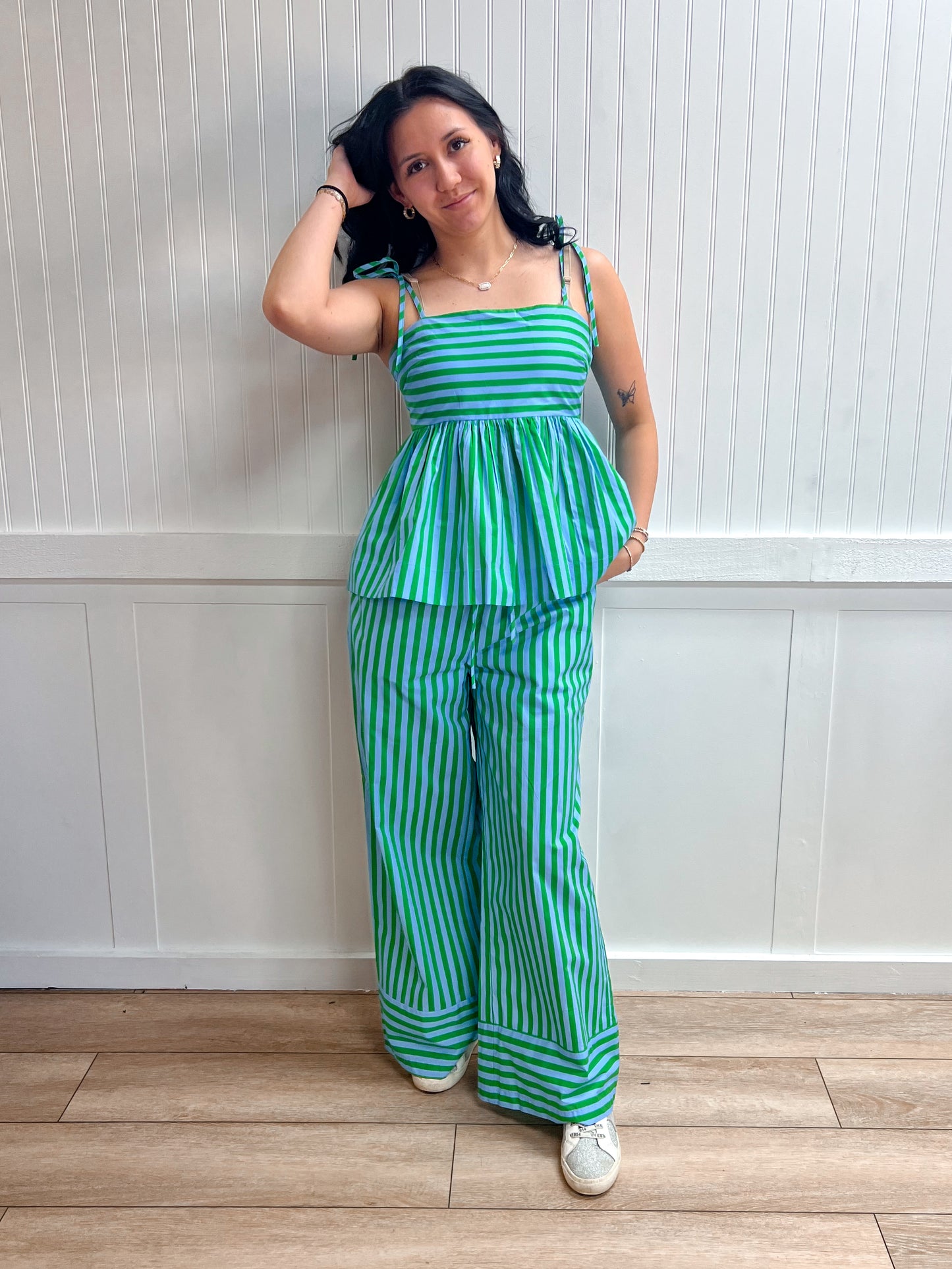 Maren Striped Adjustable Tie Shoulder Strap Top-ENTRO-FD 04/30/26,T30506,Tops Collection-The Twisted Chandelier