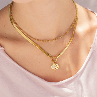 18K Gold PVD Herringbone Charm Holder Necklace-Necklace-WJW-The Twisted Chandelier