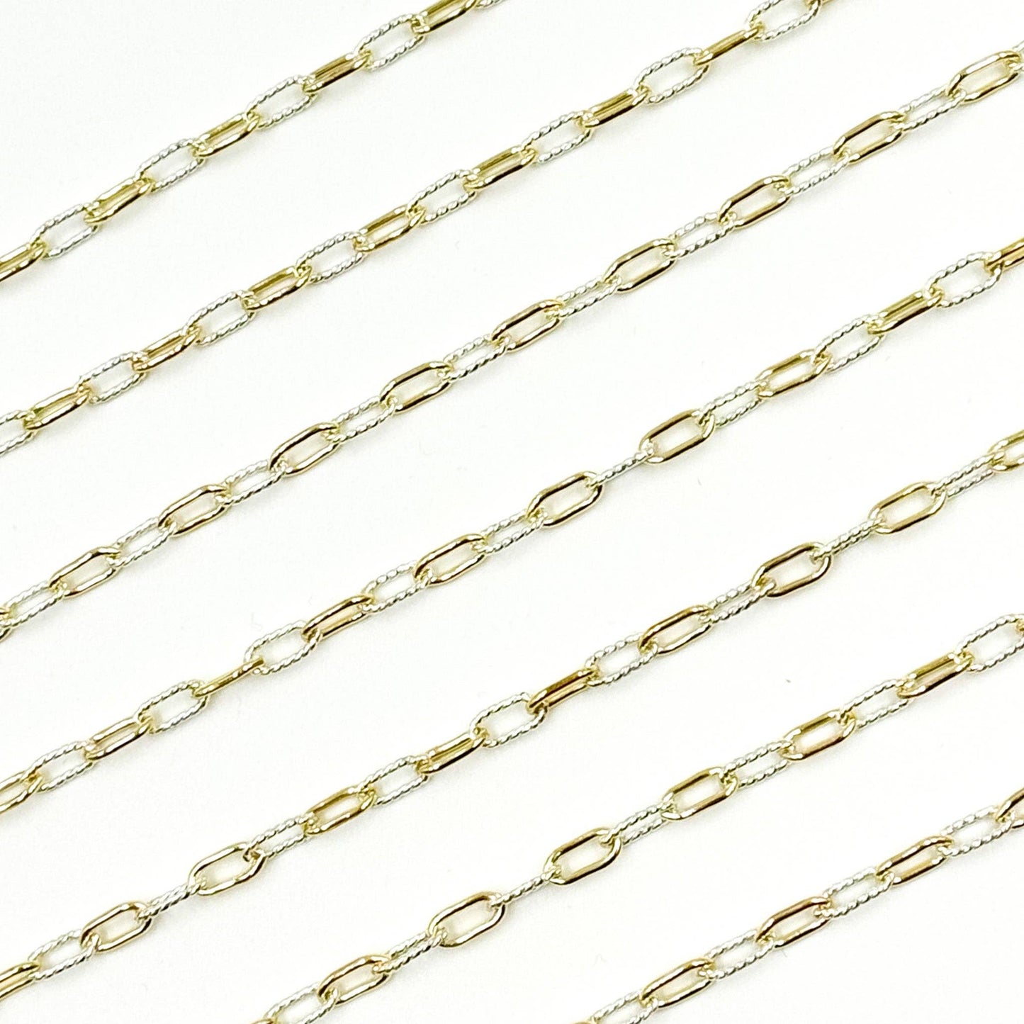 3106PZXETT. 14k Gold Filled Smooth and Silver Textured Paperclip Link Chain-Jewels & Chains-The Twisted Chandelier