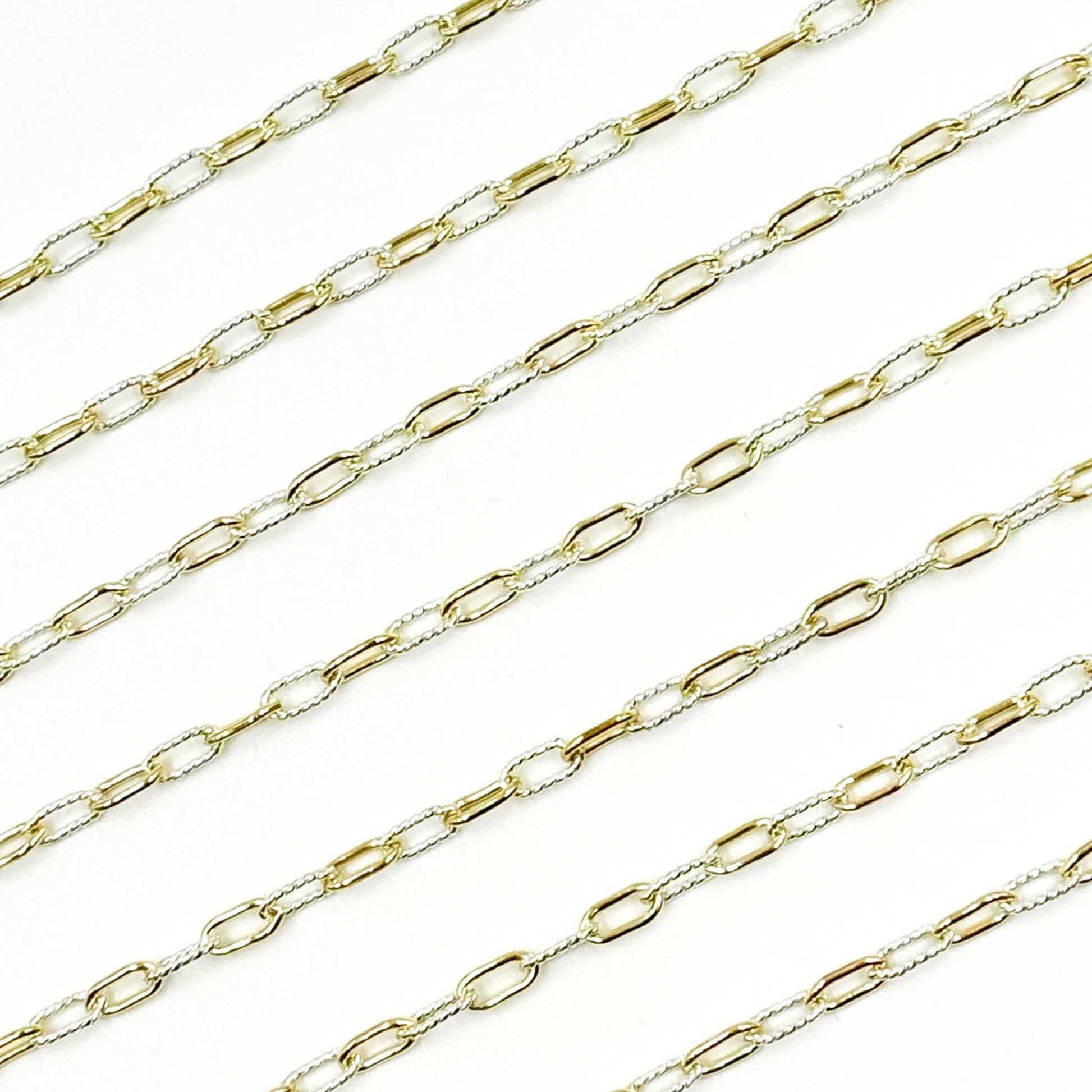 3106PZXETT. 14k Gold Filled Smooth and Silver Textured Paperclip Link Chain-Jewels & Chains-The Twisted Chandelier