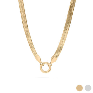18K Gold PVD Herringbone Charm Holder Necklace-Necklace-WJW-Gold-16"+2"-The Twisted Chandelier
