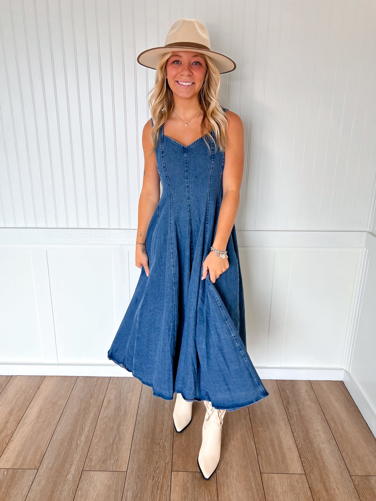 Claira Washed Denim Midi Dress-FLYING TOMATO-DJR-The Twisted Chandelier