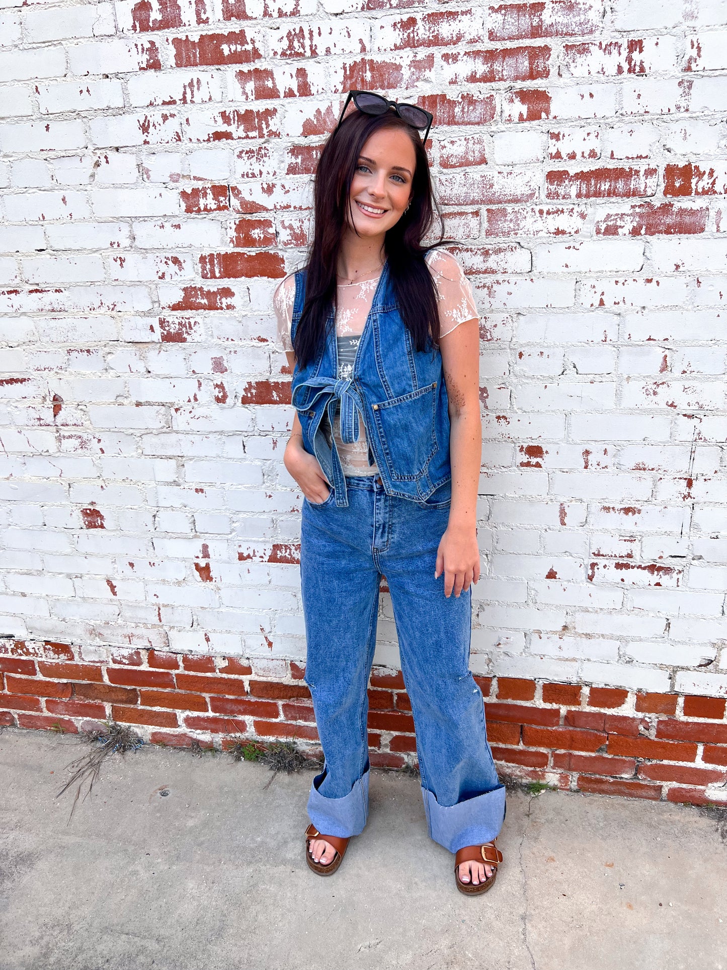 Kassie Denim Front Tie Vest-vest-Listicle-Bin B5,CR 05/10/25,Tops Collection-The Twisted Chandelier