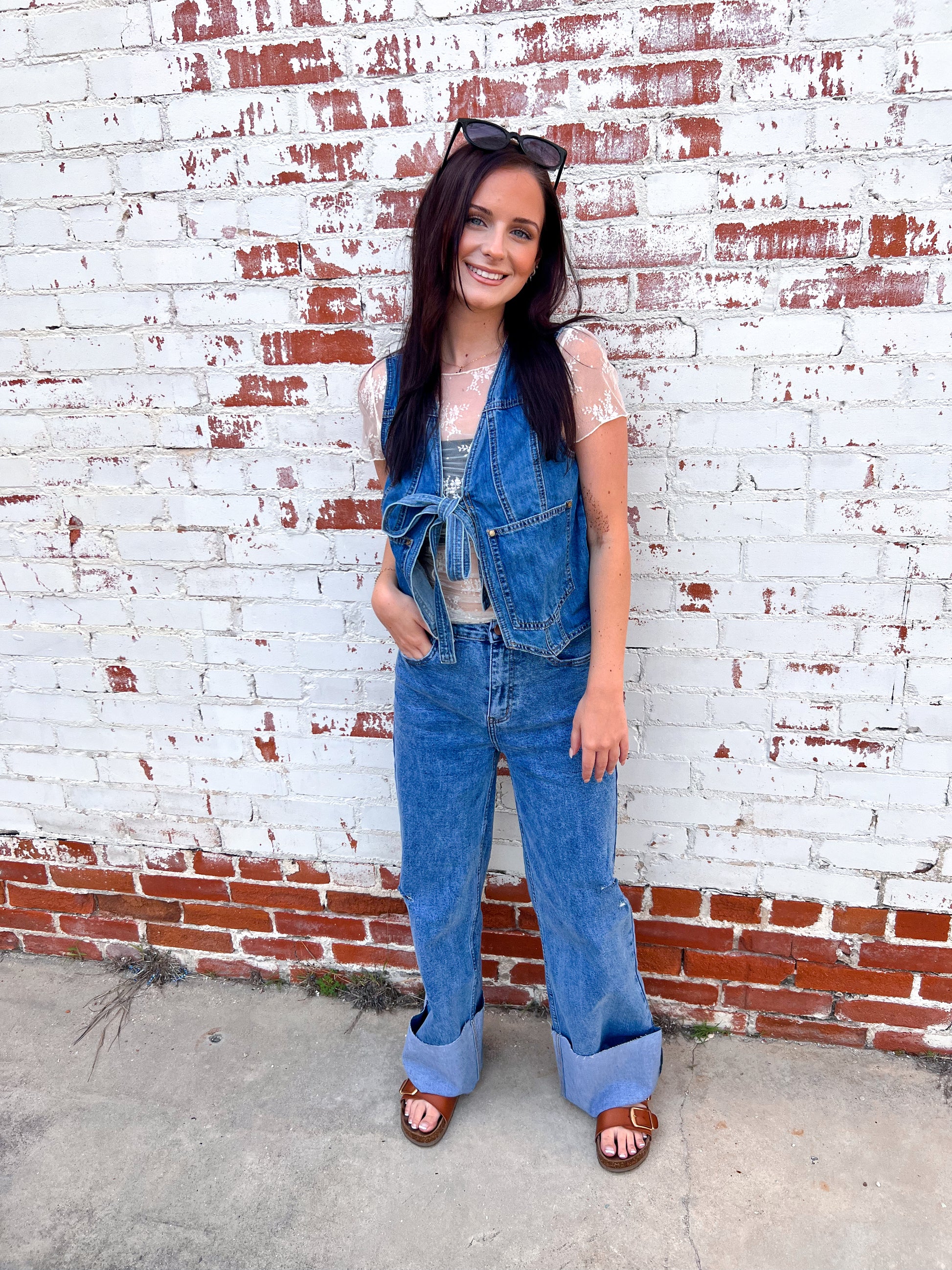 Kassie Denim Front Tie Vest-vest-Listicle-Bin B5,CR 05/10/25,Tops Collection-The Twisted Chandelier