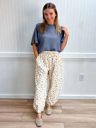 Mabel Floral Printed Barrel Pants