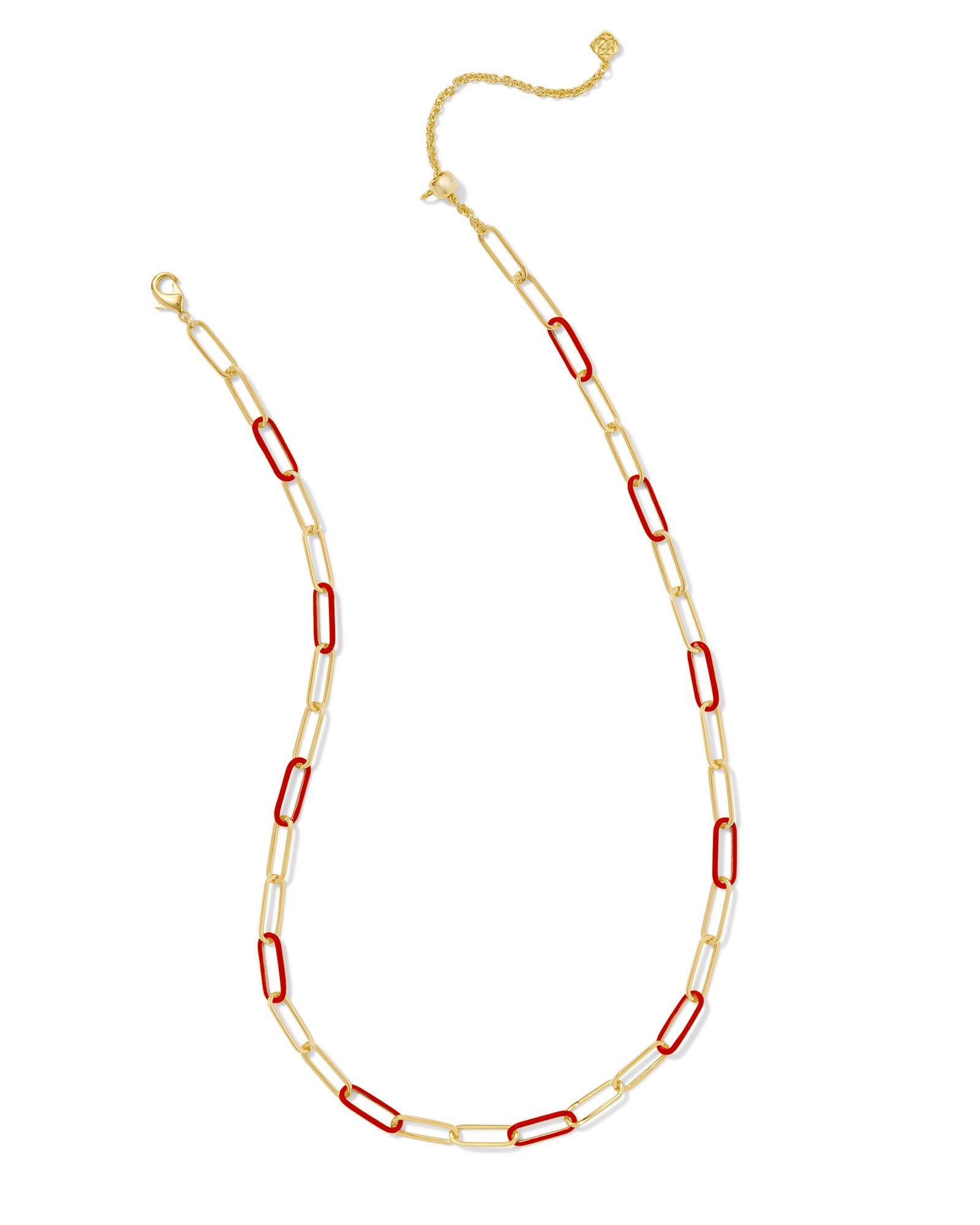 Kendra Scott Ainsley Convertible Chain Necklace Gold Red Enamel-Necklaces-Kendra Scott-CR 07/31/24, FD 07/31/24, gameday, N00718GLD-The Twisted Chandelier