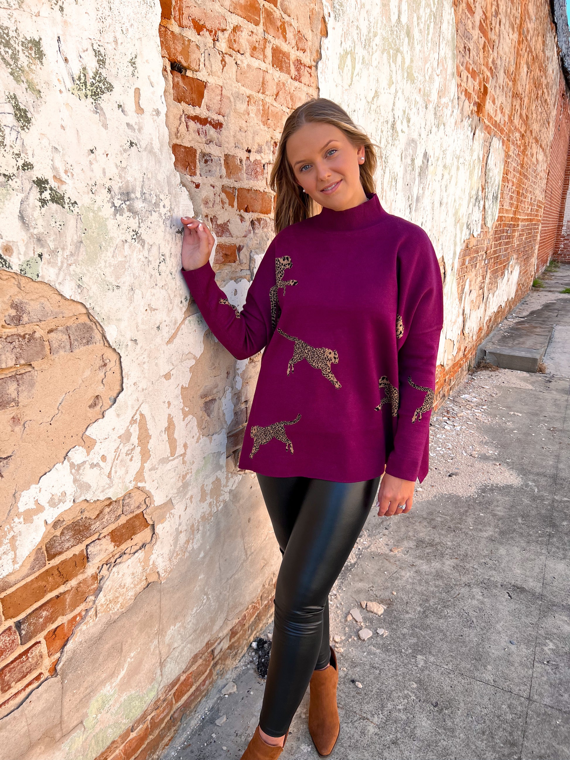 Annie Cheetah Print Mock Neck long Sleeve Sweater Top-Sweater-Entro-bin c3-The Twisted Chandelier