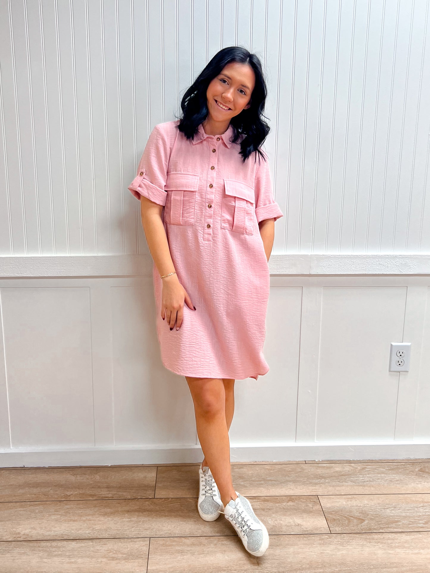 Blair Roll Up Short Sleeve Straight Linen Effect Mini Dress-Active Basic | Active USA-DJR,FD 02/03/26-The Twisted Chandelier