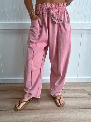 Stevie Mineral Wash Seam Detail Pull On Barrel Pants - Misty Rose