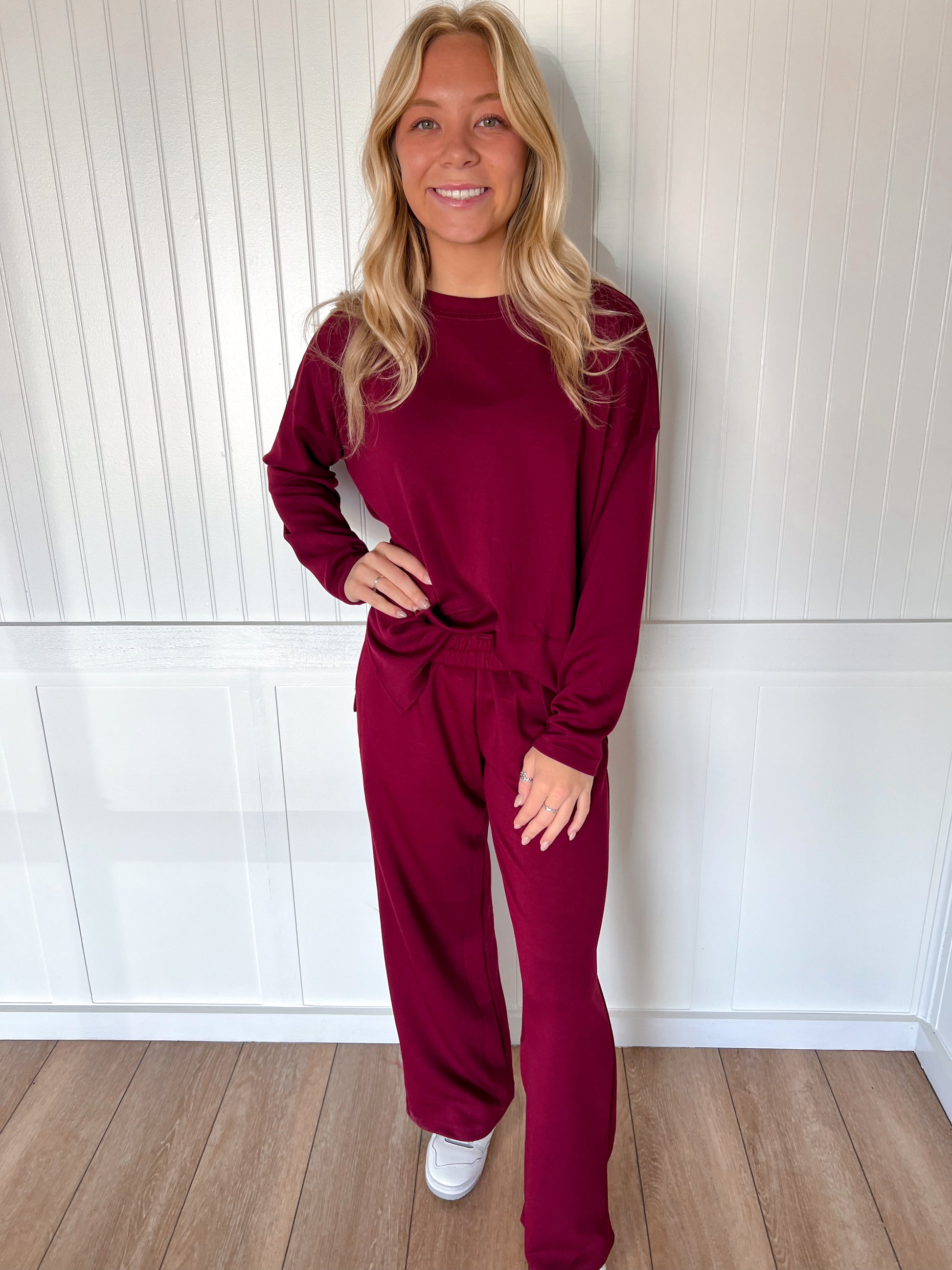 Monroe Scuba Side Slit Top & Pants Set – Soft Stretch Two-Piece Lounge Set-Outfit Sets-Zenana-FD 11/6/25-The Twisted Chandelier