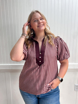 Ruby Gingham Puff Sleeve Top-Top-ENTRO-FD 07/06/26,Tops Collection-The Twisted Chandelier