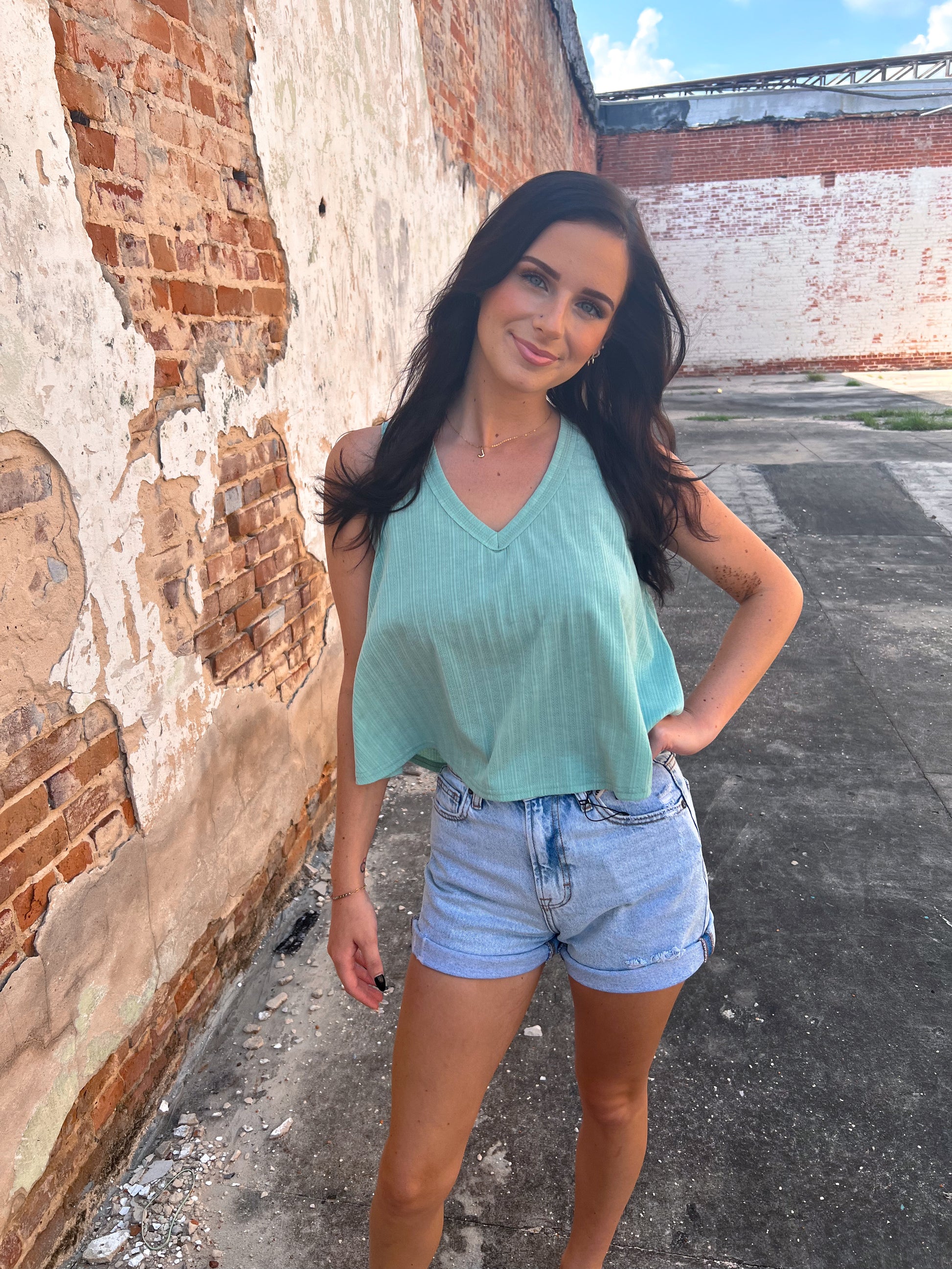 Marda Sleeveless Soft Knit Swing Crop Top - Green-VERY J-Bin d2,FD 06/10/25,OGP 28.99,Tops Collection-The Twisted Chandelier