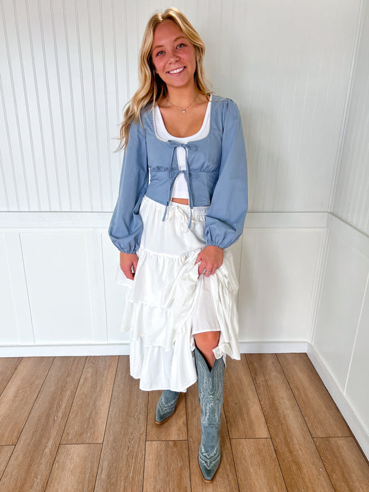 Lena Puff Long Sleeve Scoop Neck Lace Trimmed Blouse-Shirts & Tops-LE LIS-05/14/25,06/30/25,1st md,Bin a4,FD 02/25/25,OGP 44.95,Tops Collection-The Twisted Chandelier