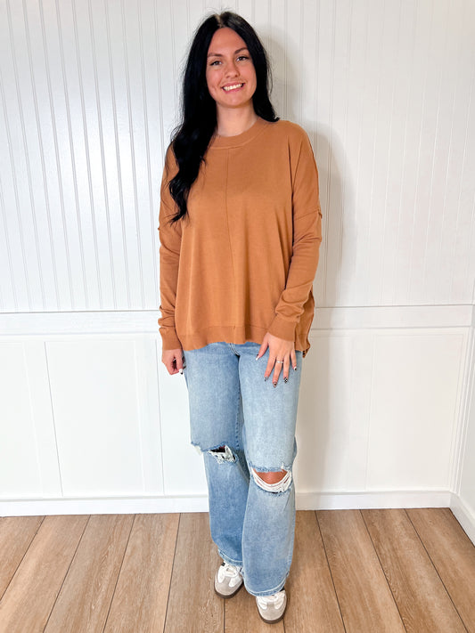 Millie Long Sleeve Round Neck Sweater Top-top-ee:some-BIN A2,SK11325-The Twisted Chandelier
