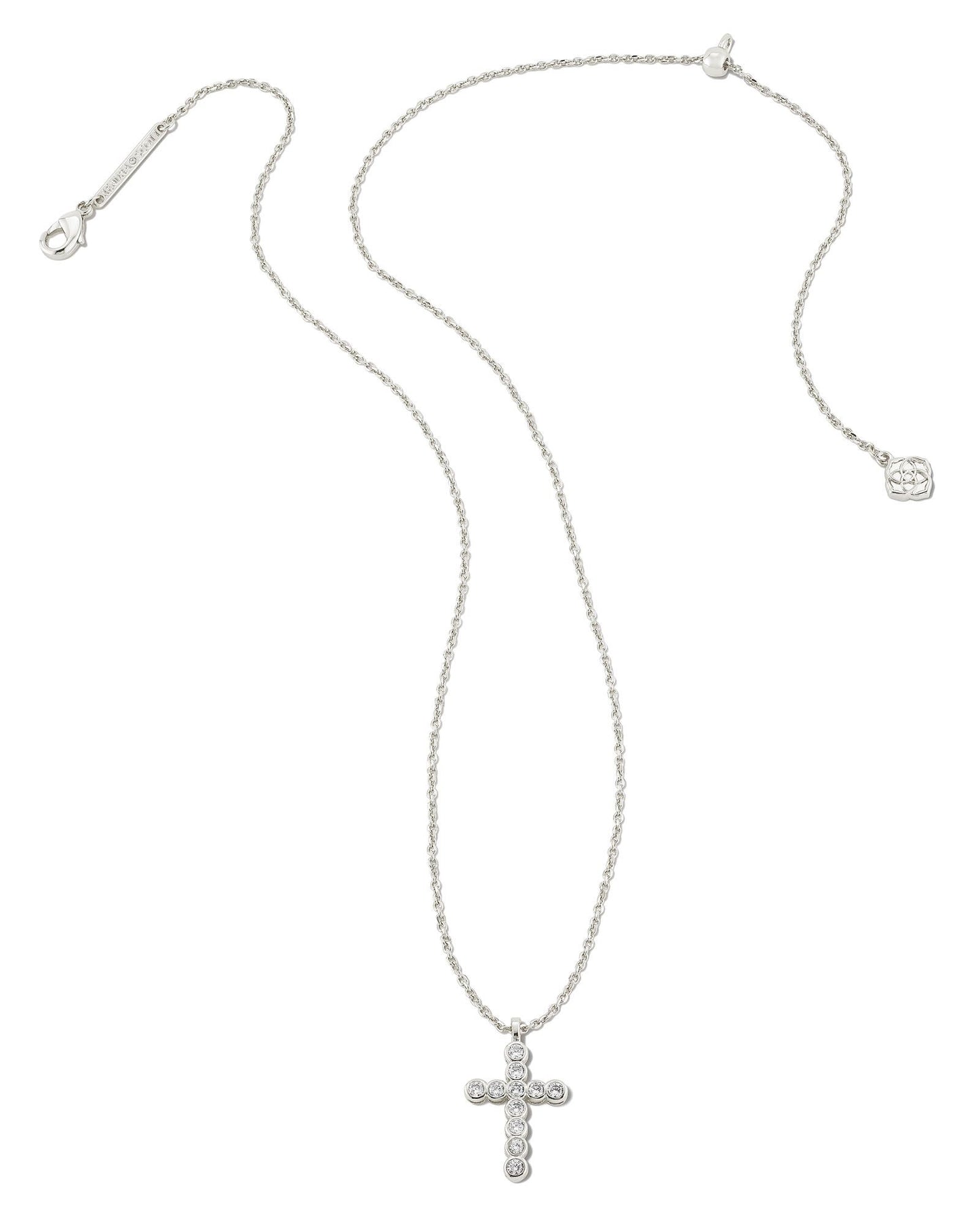 Kendra Scott Cross Crystal Pendant Necklace Silver White Crystal-Necklaces-Kendra Scott-N00082RHD-The Twisted Chandelier